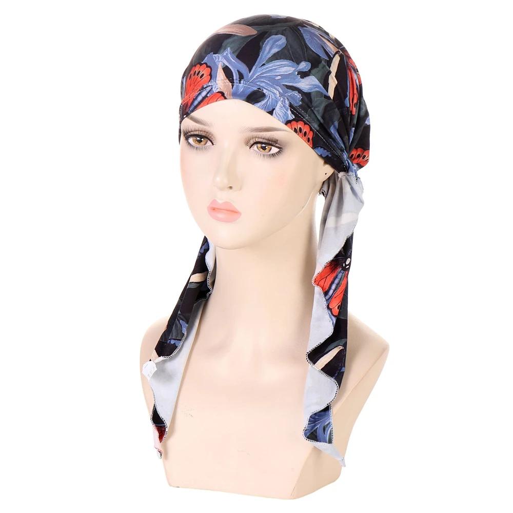 New Muslim Inner Hijab Turban Women Pre-Tied Cap Long Tail Headscarf Wrap Beanies Bonnet Head Scarf Stretch Headwear Ninja Hat