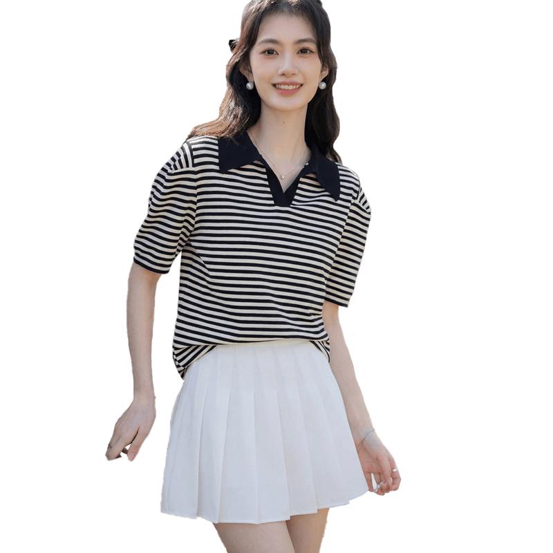 Mokana Women s Contrast Polo Neck Short Sleeve T-Shirt One Size