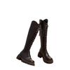 2024 New Boots Women's Spring, Autumn and Winter V-mouth Skinny Versatile Thick Heel Thick Bottom Brown Tall Boots Knight
