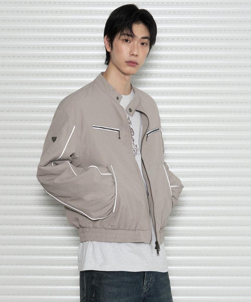 Leathery Split Nylon Jacket [Warm Grey]