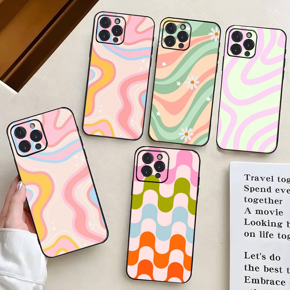 Colorful Waves Phone Case For IPhone 17 Air 16 15 14 13 Pro Max 11 12 Black Silicone Cover
