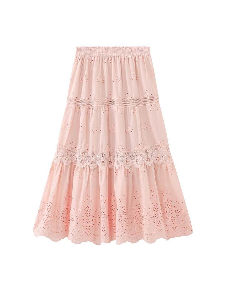 Spring Bohemian Romantic Lace Petal Patchwork Midi Skirt
