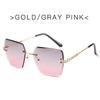 Vintage Brand Designer Rimless Metal Square Sunglasses Women Sun Glasses For Men Trendy Punk Fashion Luxury Ladies Cutting Shade