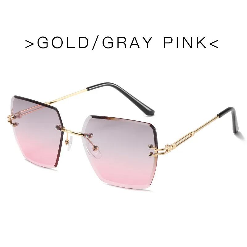 Vintage Brand Designer Rimless Metal Square Sunglasses Women Sun Glasses For Men Trendy Punk Fashion Luxury Ladies Cutting Shade