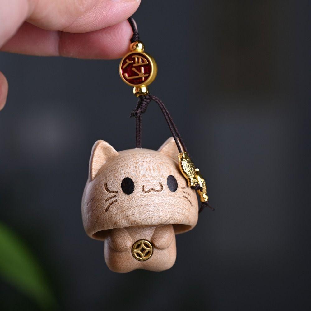 Hand-carved Wood Carving Pendant Cute Car Hanging Ornament Cartoon Bag Charm  Bag Decor