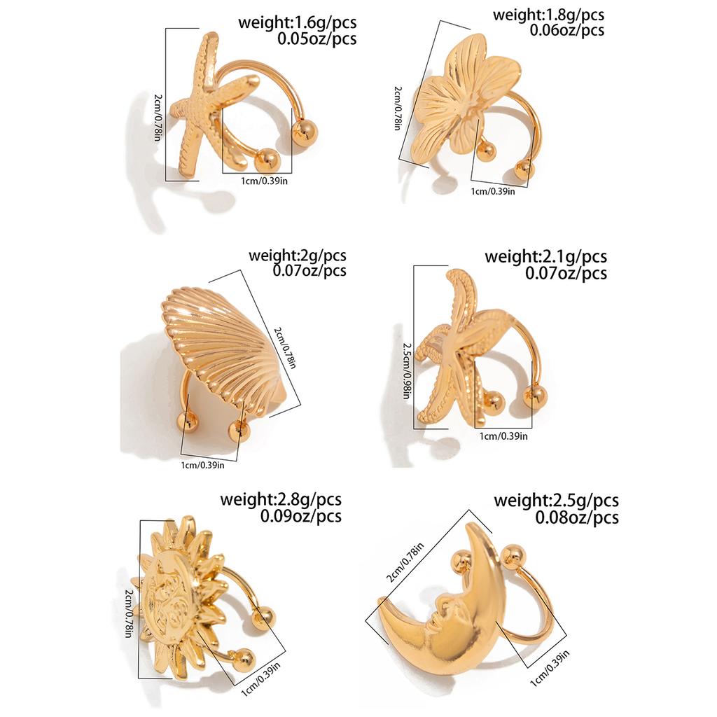 Ingemark 1pz Semplice Orecchino a Clip a Forma di Stella Marina Fiore per Orecchio da Donna Non Perforante Falso Cartilagine Luna Capesante Gioielli Regalo