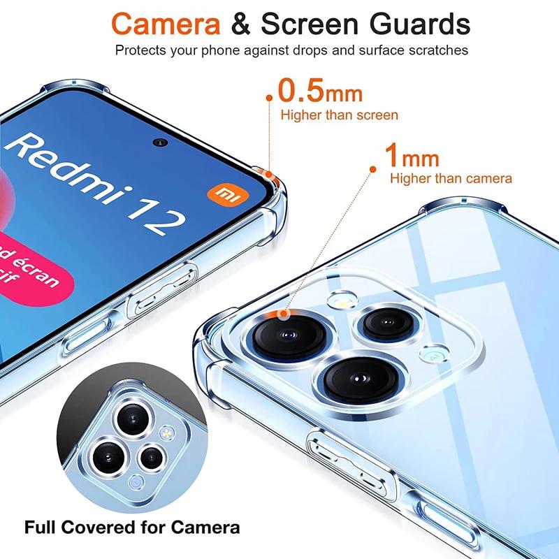 Shockproof Clear Silicone Soft TPU Case For Xiaomi Redmi 13C 12C Note 12S 12 Pro Plus Speed Turbo Ultra Thin Transparent Bumper