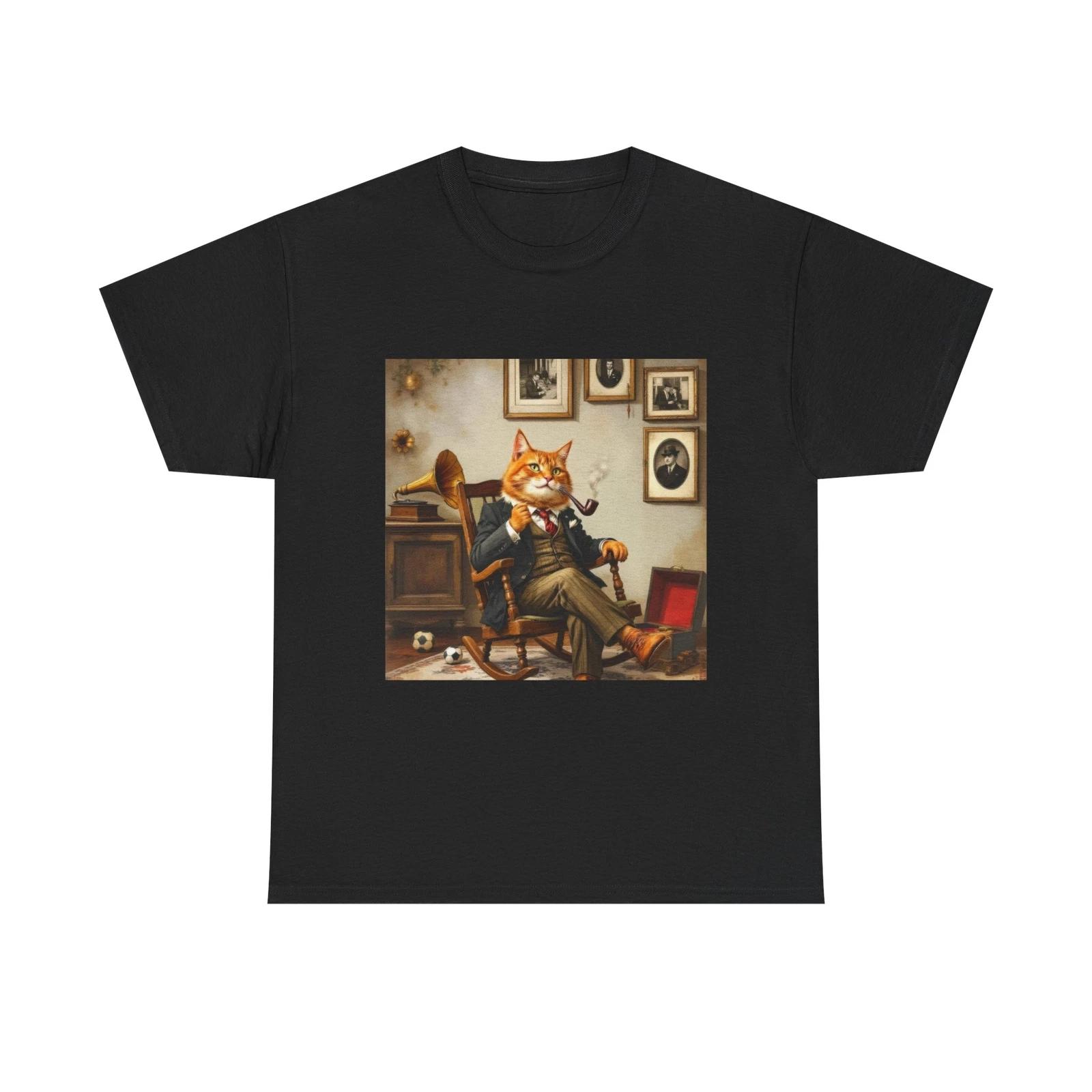 Whimsical Vintage Cat Art Unisex Heavy Cotton Tee, Funny Cat Shirt, Cat Lovers S