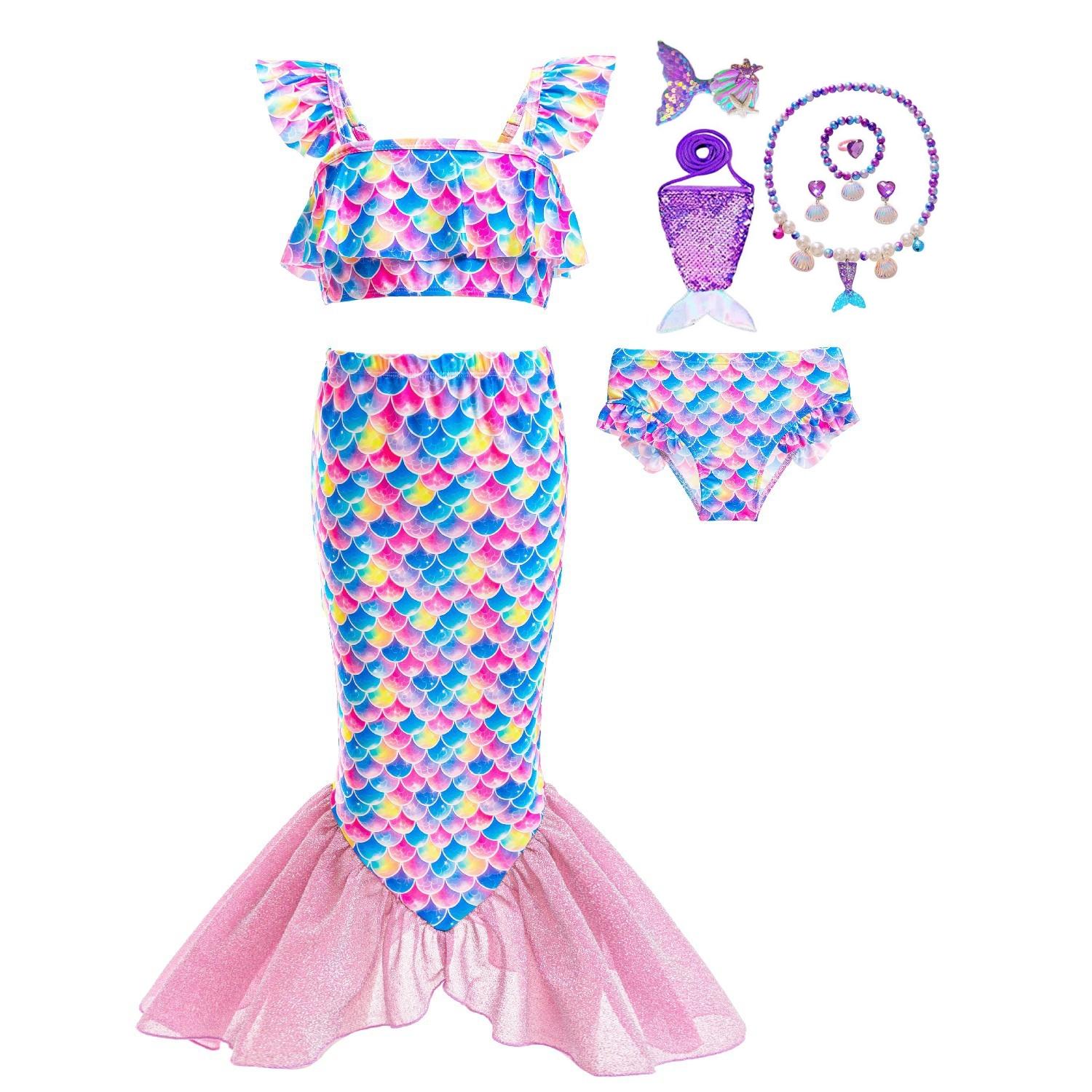 

Купальник Принцеси Русалки для Дівчаток Літній Пляжний Купальник для Відпочинку Захист від Сонця Швидкосохнучий Купальник Дитячий Принт Риб яча Луска Спідниця Риб ячий Хвіст 100