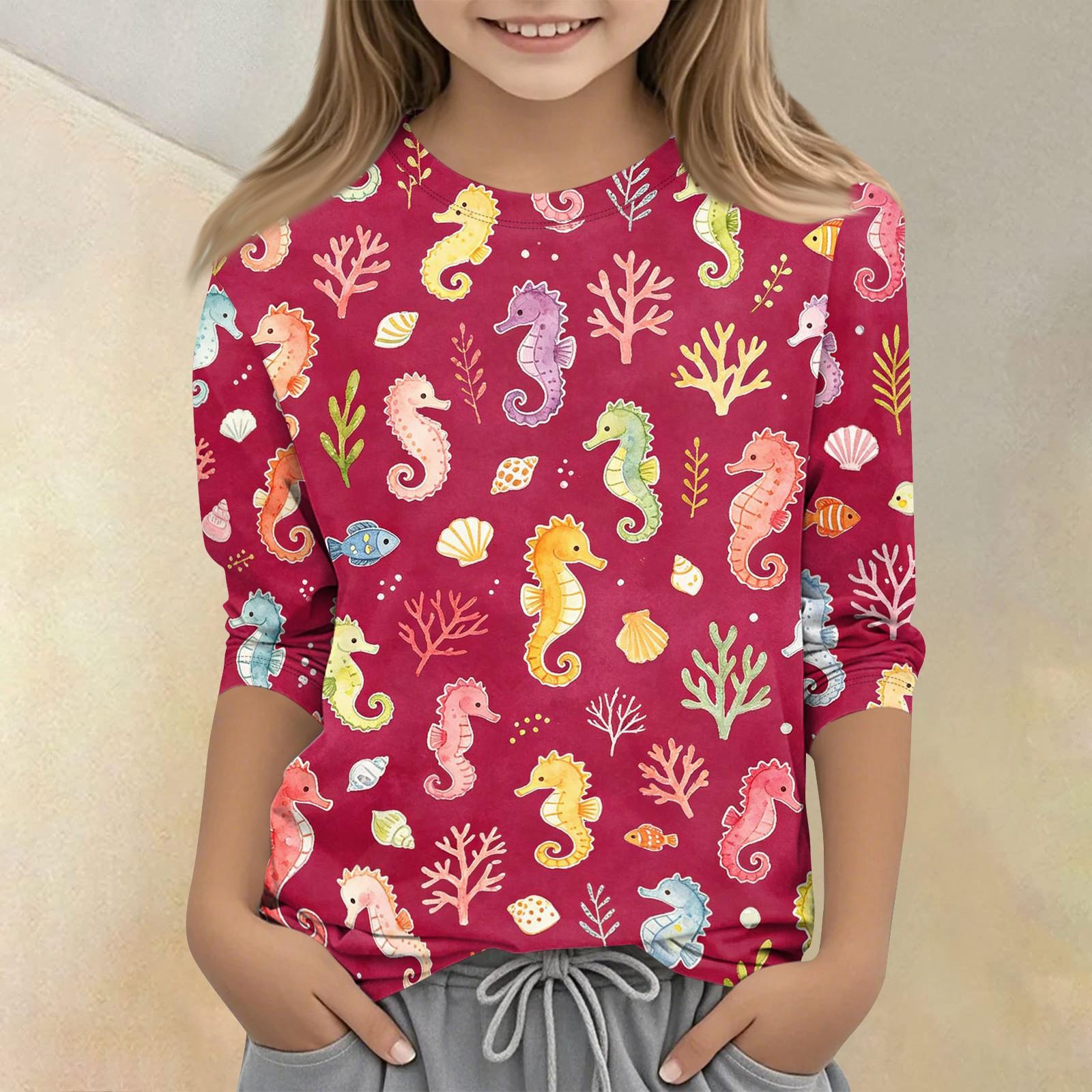 

Kids Animal Print Crew Neck Three Quarter Sleeve Casual T Shirt Soft Comfortable Fabric Lightweight Design Suitable for Everyday Wear 120