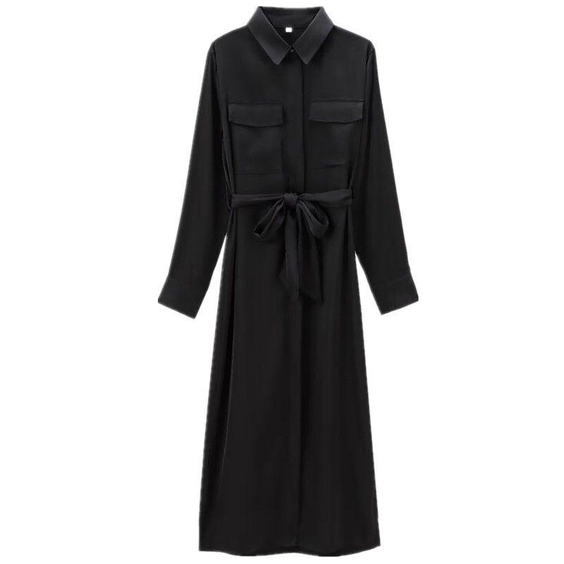 Fashion Style 2024 Autumn New Women's Clothing Stylish Silk Satin Textured Shirt Style Dress 8685611