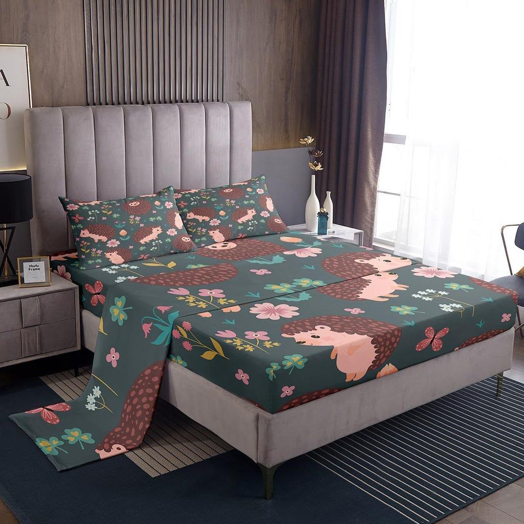 Cartoon Animal Dog Pattern Bed Hat Four-Piece Bedding Set Bedroom Dormitory Bedding Decoration