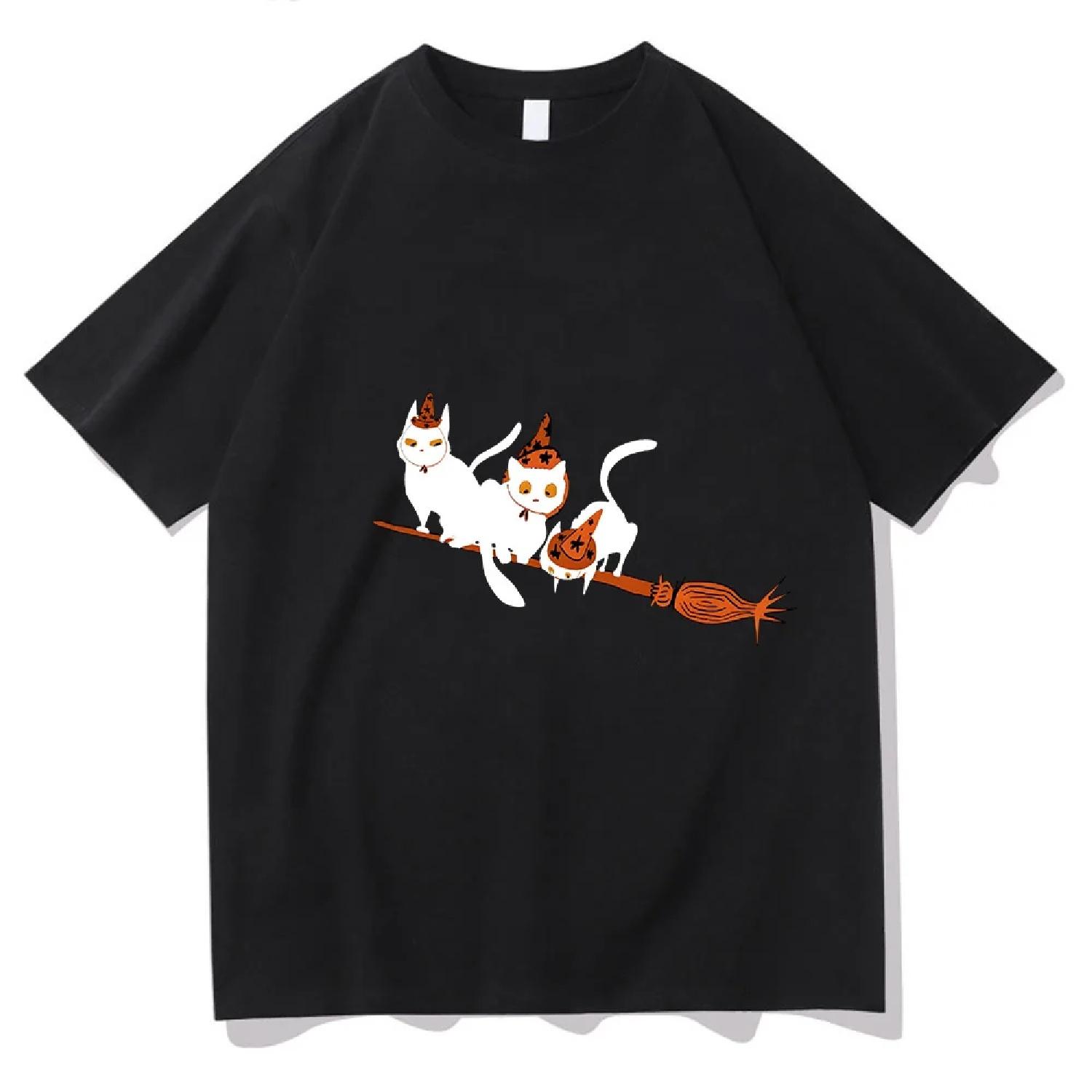 

Halloween Funny Cat T-shirt Cartoon Print O-neck Cute Tee-shirt Short Sleeve Harajuku Kawaii Tshirt Sudaderas Cotton Retro Tops XXXXXL
