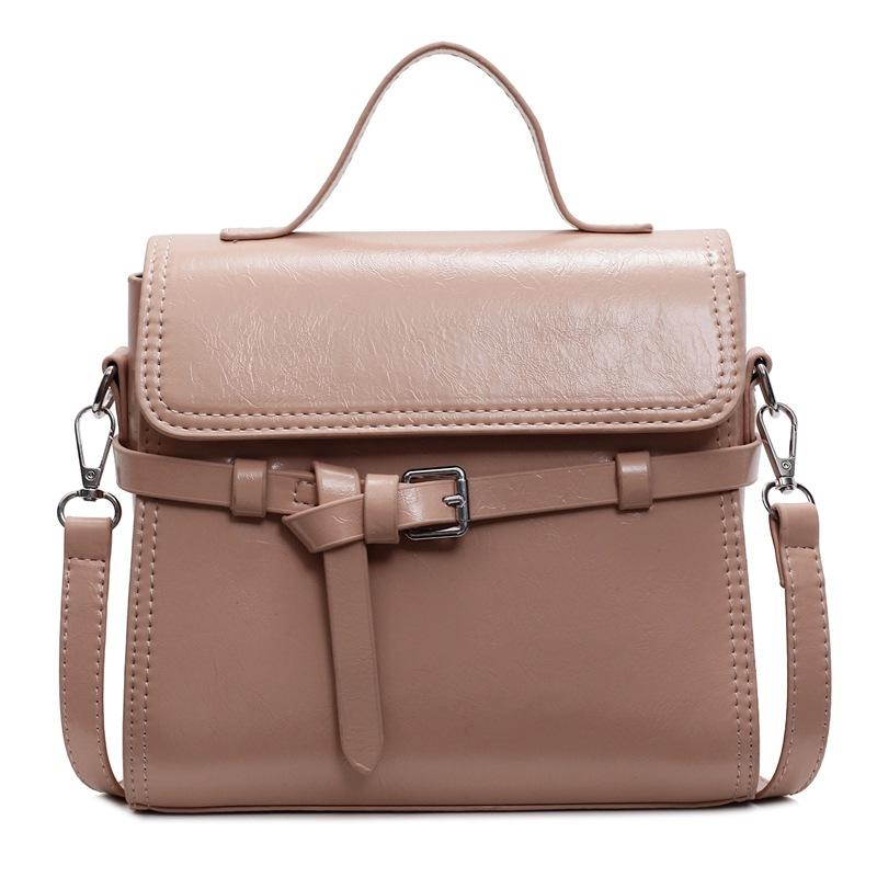 Trend niche high-end sense solid color versatile portable small square bag women's commuting simple oil wax leather messenger bag