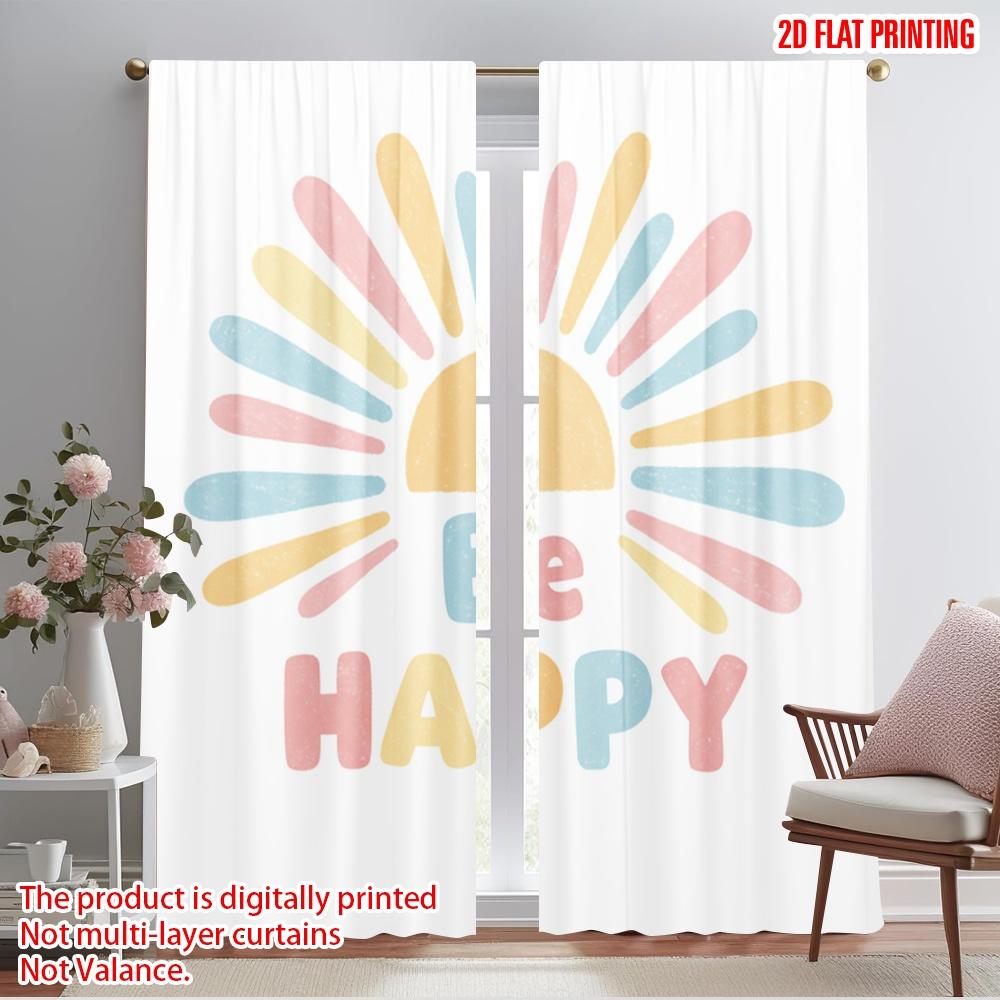 

2pcs 2D flat printing Curtains Happy Sun Watercolor Polyester Without Electricity Seasonal Party & Holiday Decor Perfect for New 52.50×116.00 CM 2pcs