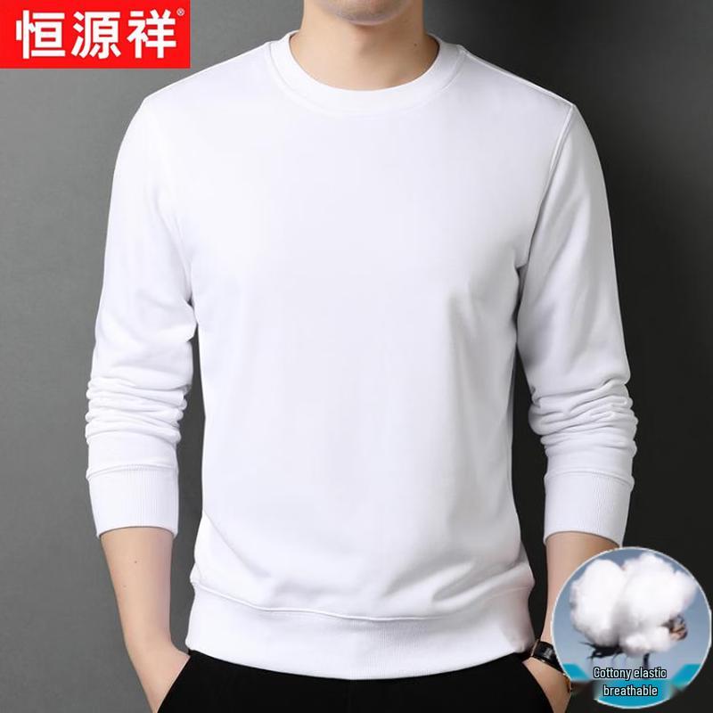 Hengyuanxiang Herren Einfarbiges Gekämmtes Baumwoll Langarm Freizeit Oberteil