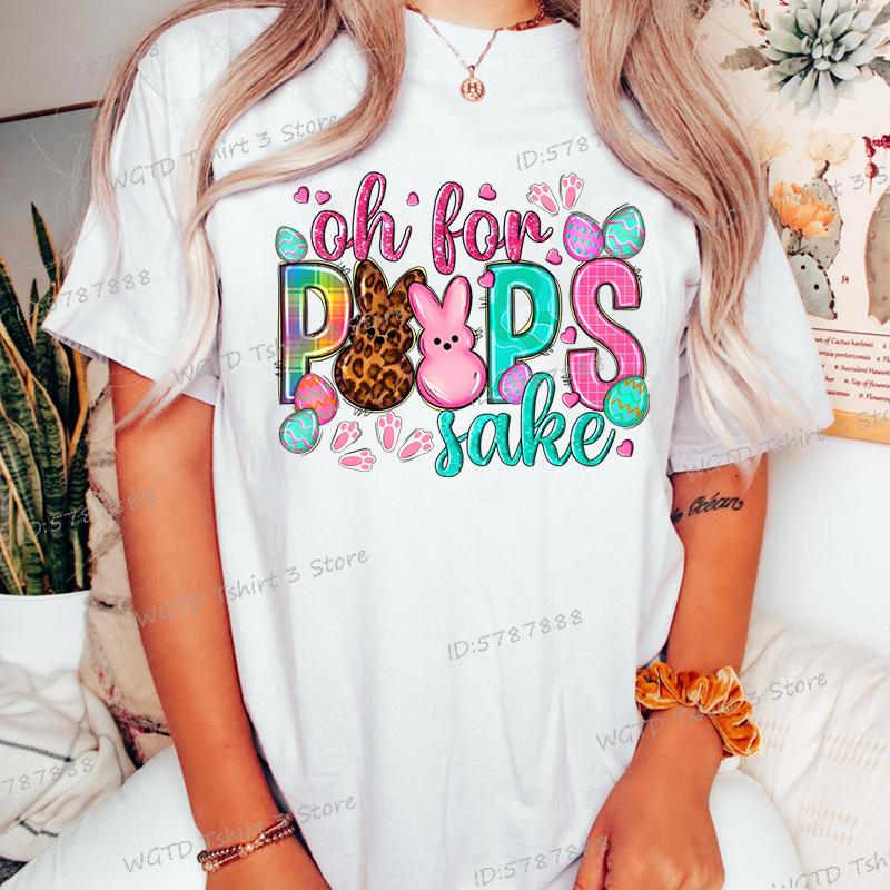 Oh for Peeps Sake Easter Tshirts Cute Bunny Leopard Print Crew Neck Tshirt Cartoon Rabbit Womens Easter Day Classic Tops Tees