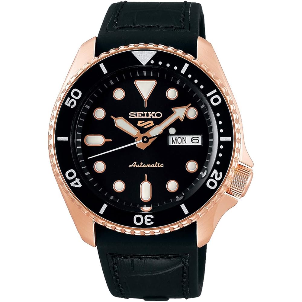 

Автоматичний механічний годинник Seiko 5 Sports для чоловіків SRPD76K1 Рожеве золото Чорна нержавіюча сталь