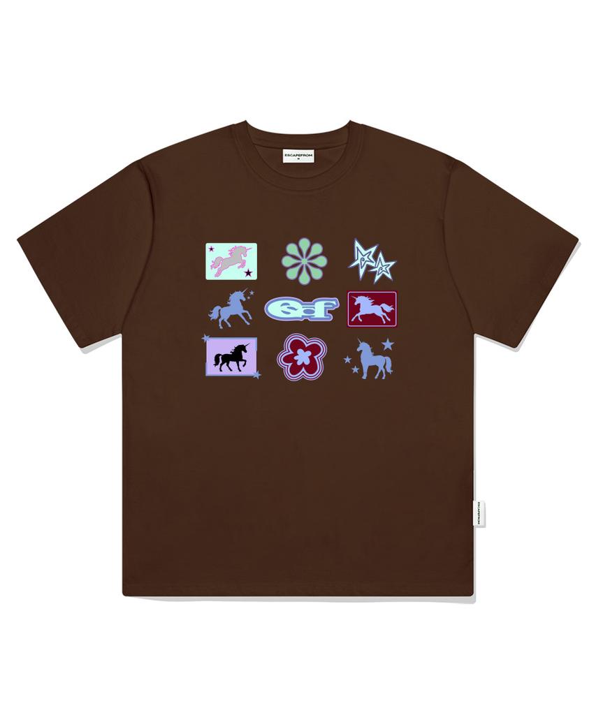 ESCAPEFROM Unicorn Bingo Print Oversized Short Sleeve T-Shirt Charcoal