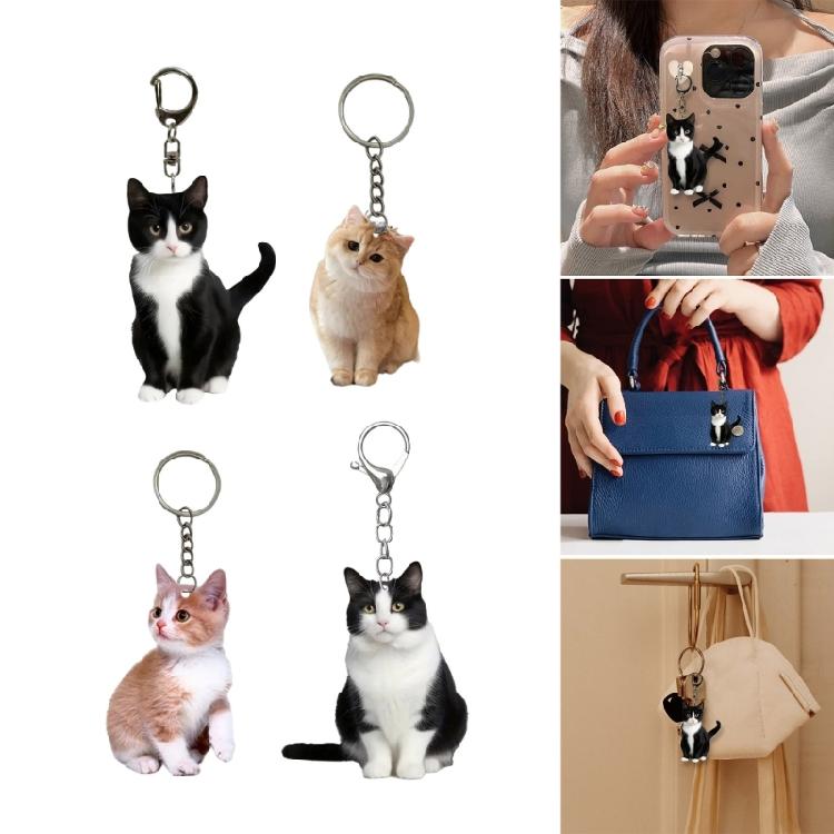 4Piece Set Fashionable Cat Keychain Collection Acrylic Charm Portable Key Accessory with Cat Pattern for Various Ages