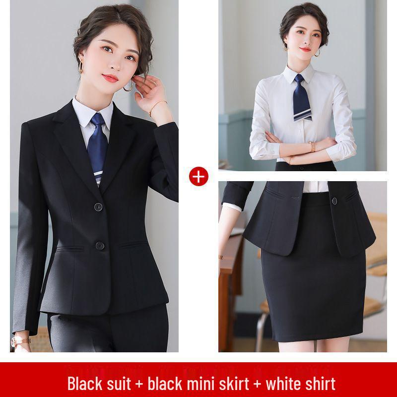 Women's Professional Two-Button Suit Set - Long Sleeve, Perfect for Spring and Autumn or College Student Interviews
