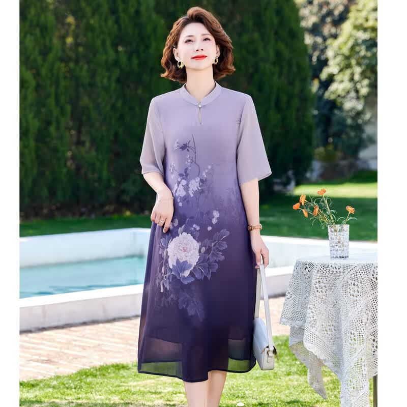 Women's Elegant Chinese Style Floral Midi Dress
