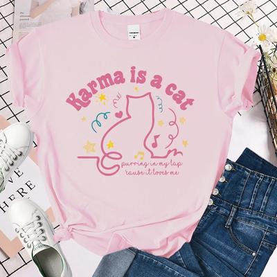 Karma Is A Cat T-Shirt Midnights Retro T-Shirt Treffen Sie mich um Mitternacht Shirt Süßes Katzenshirt Damen Kleidung Sommer Tees Fans Geschenk