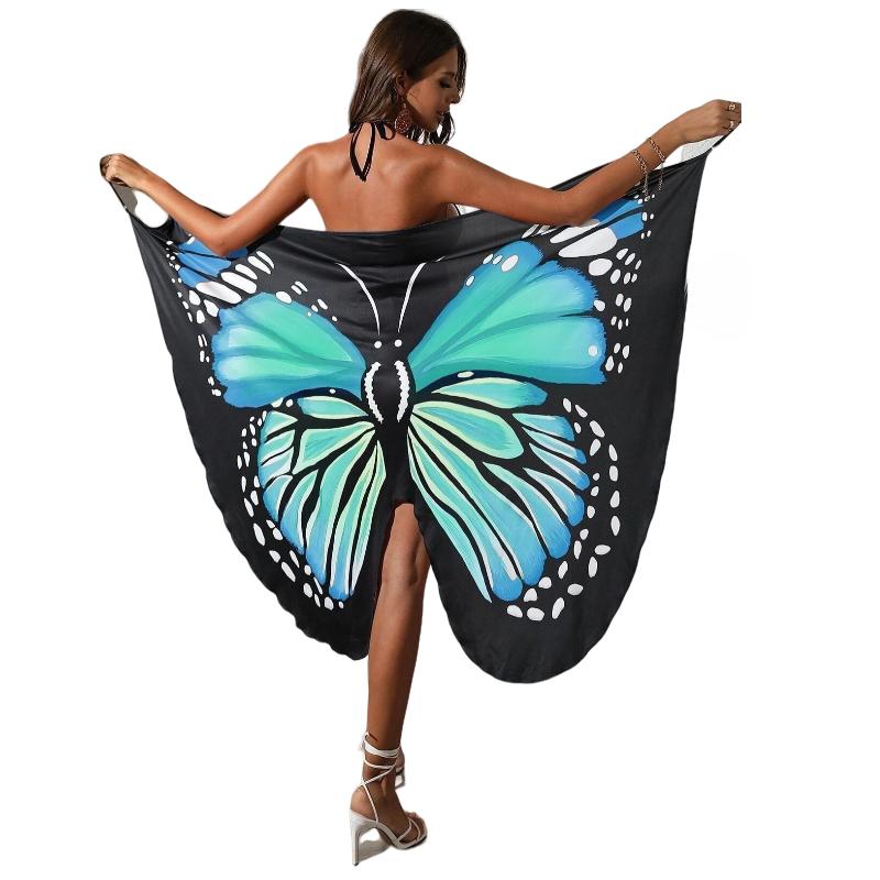 

Сексуальный женский купальник с рисунком бабочки, накидка-шарф, пляжное платье, халтер, без рукавов Green,2XL