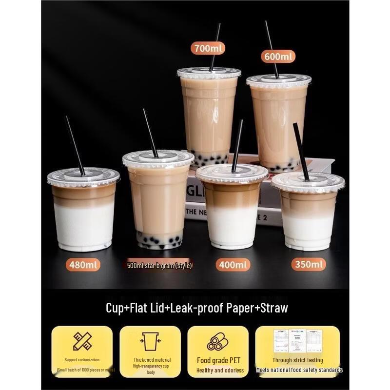JingJingRS 600ml Disposable PET Cold Drink Cups with Straws