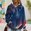 Women Plus Size Blue Star Printed Long Sleeve Drawstring Hood Pullover Hoodie With Kangaroo Pocket