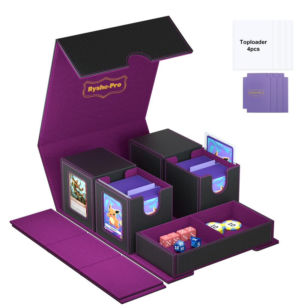 5 in 1 Trading Card Storage Deck Box for MTG TCG PKM 4 Deck Cases with Covers and Divided Dice Tray with Dividers and Toploaders