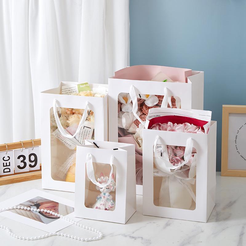 Transparent Window Tote Bag for Flowers & Dolls – Perfect for Qixi Festival & Mother's Day Gifts
