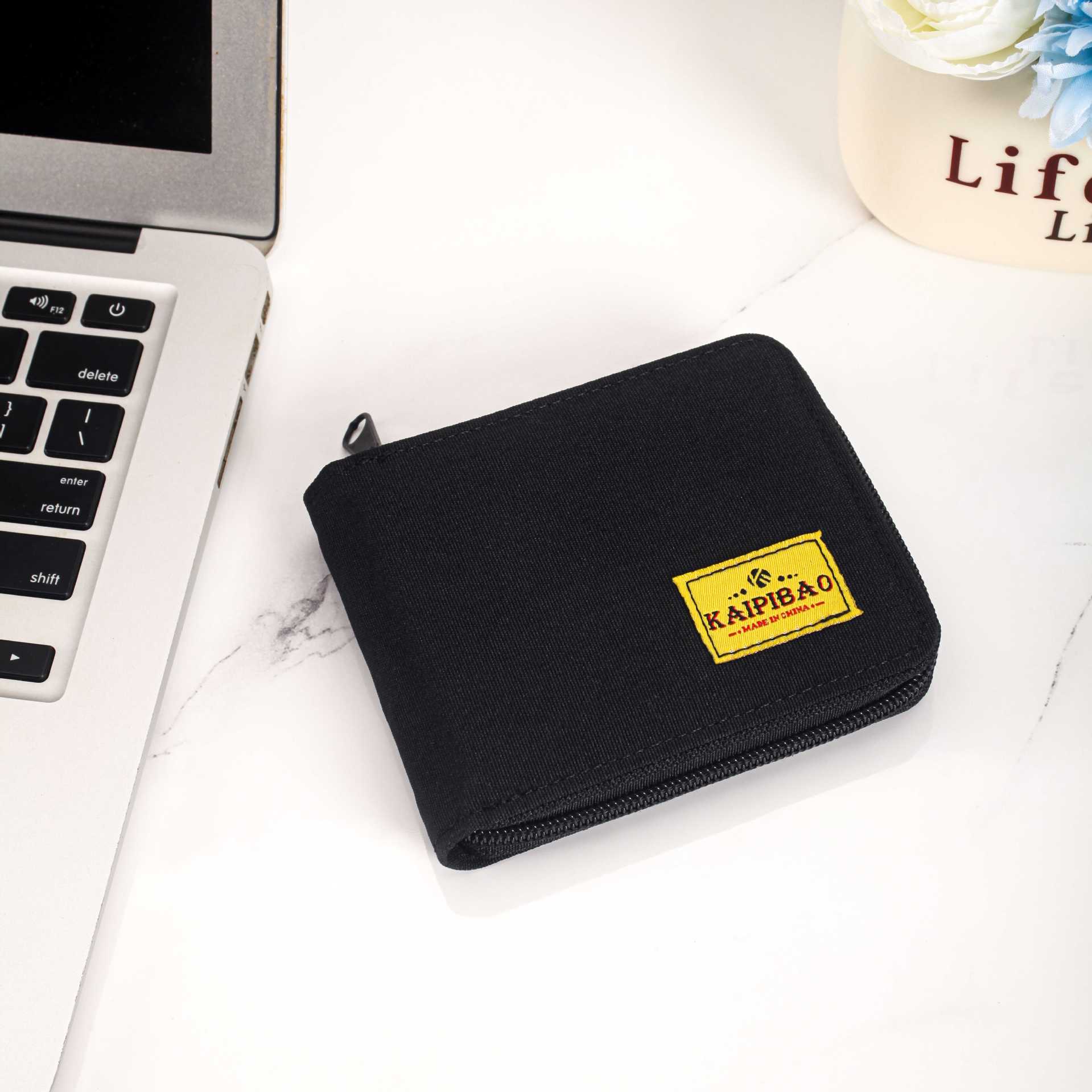 

Новый мужской короткий кошелек большой вместимости с множеством отделений для карт, холщовый нейлоновый кошелек на молнии 11.5*2.*9.5 чёрный