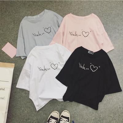 New Korean Version of Women's Student Clothes Women's Round Neck Printed Short-sleeved T-shirt Women's Shirt Women's