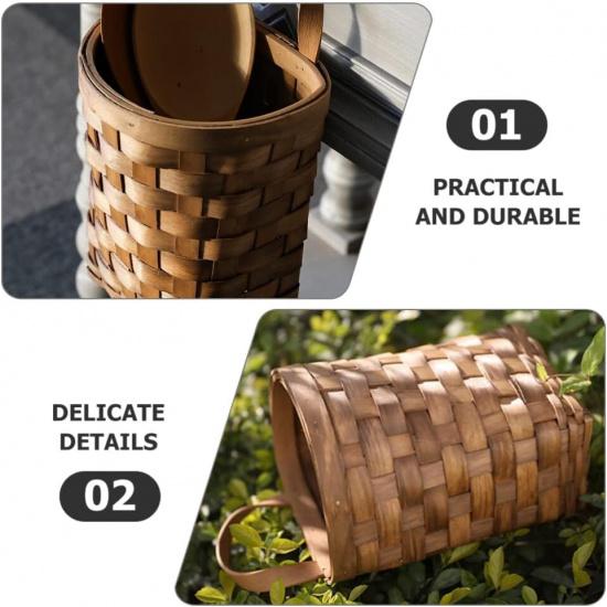 UPKOCH Wooden Basket - Rustic Woven Hanging Basket for Flowers, Chopsticks, Potatoes, Onions, Sundries Storage, Willow and Rattan, 9.82x6.68x5.31in