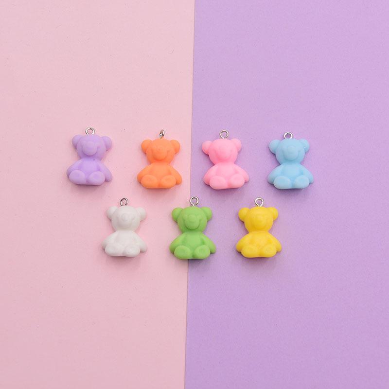 Colorful Frosted Cartoon Bear Pendant Keychain - DIY Resin Jewelry Accessory
