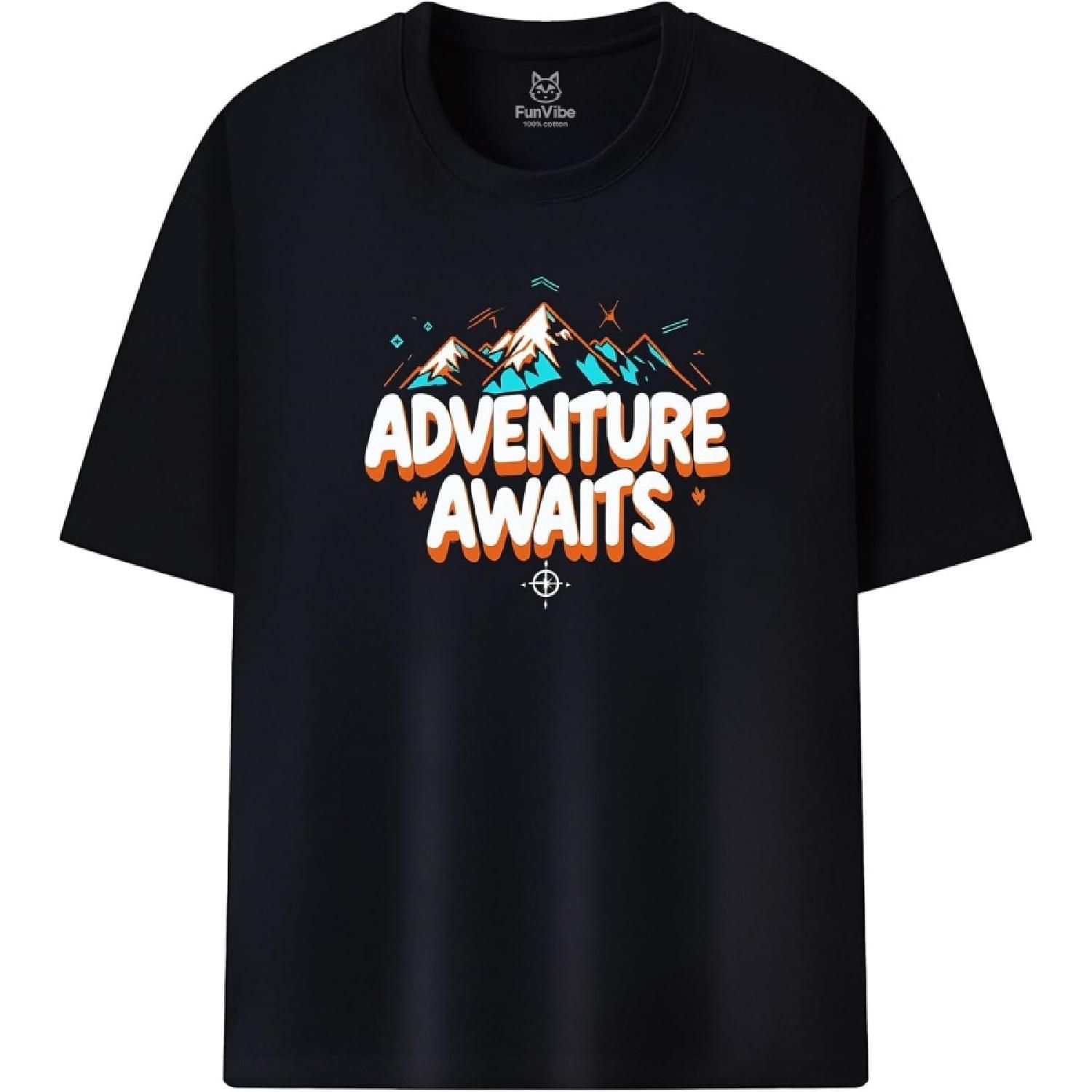 Fun Vibe Adventure Awaits Unisex Word Pattern T-Shirt S