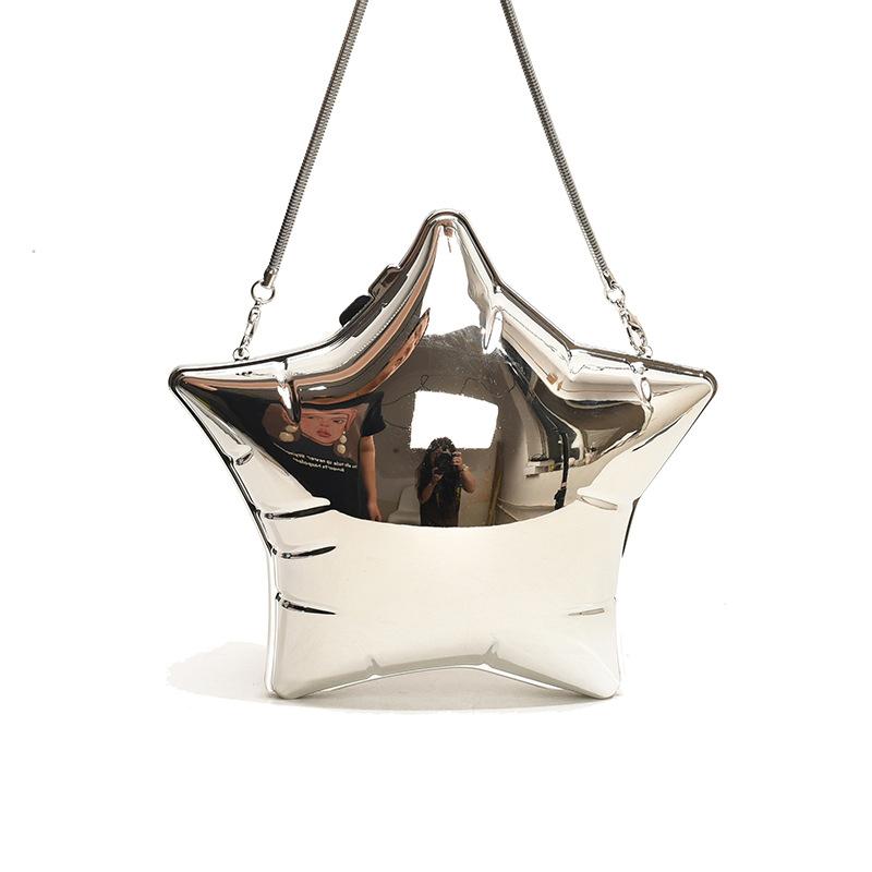 Kleine und süße fünfzackige Stern-Mode-Umhängetasche für Damen im ausländischen Stil, einfarbig, Abendessentasche, Ketten-Umhängetasche, Flut