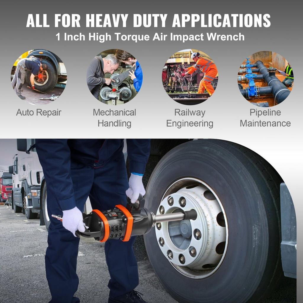 2.5 cm Air Impact Wrench, Up to 7016.37 N·m Beast Reverse Torque Output Pneumatic Impact Gun w/ 20cm Extended Anvil for Repairs and Maintenance of