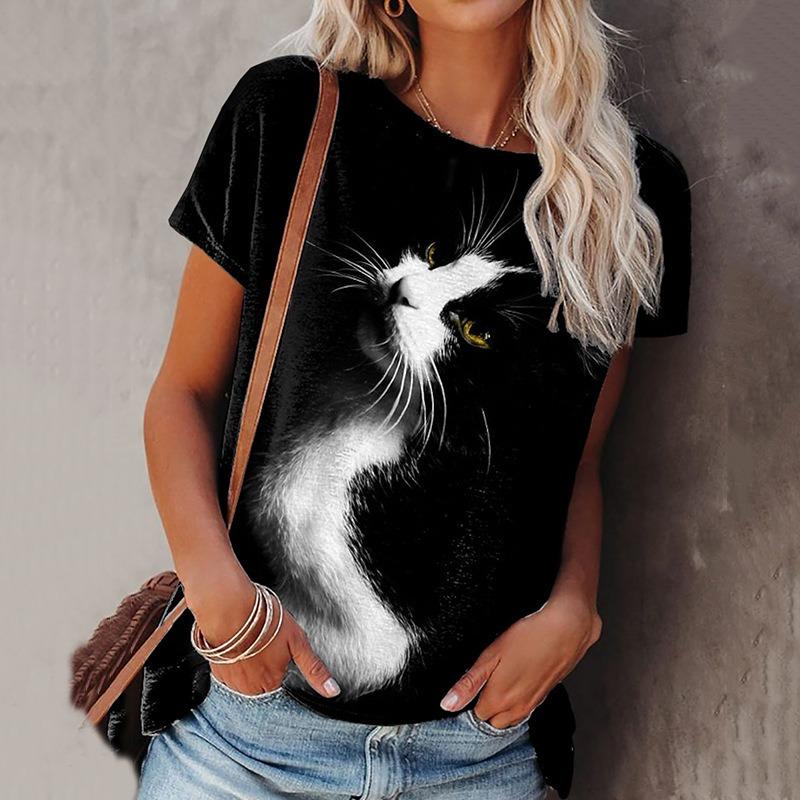 

Летняя Повседневная Модная Женская Футболка с 3D Цифровой Печатью и Круглым Вырезом Универсальная Женская Футболка 6XL