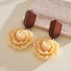 Wood Resin Rose Flower Earrings Personality Earrings Trend Pendant Earrings  for Women