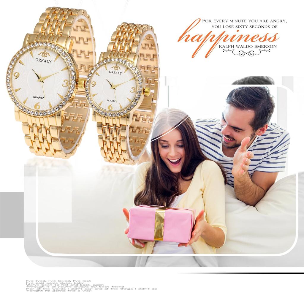Waterproof Analog Gold Antique Simple Stylish Pair Watch Pair Watch Accessories Anniversary Day Christmas Gift for Boyfriend and Girlfriend Men's