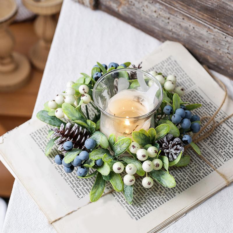 22cm Candle Decoration Cute Mini Wreath Home Decor Simulated Berries Multifunctional Christmas Decor Elegant Christmas