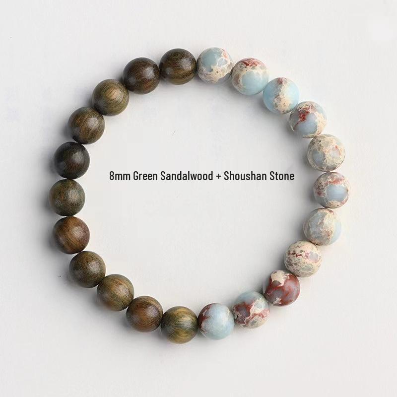Red Pine & Green Sandalwood Beads with Shoushan Stone Bracelet - Unisex Chinese Style