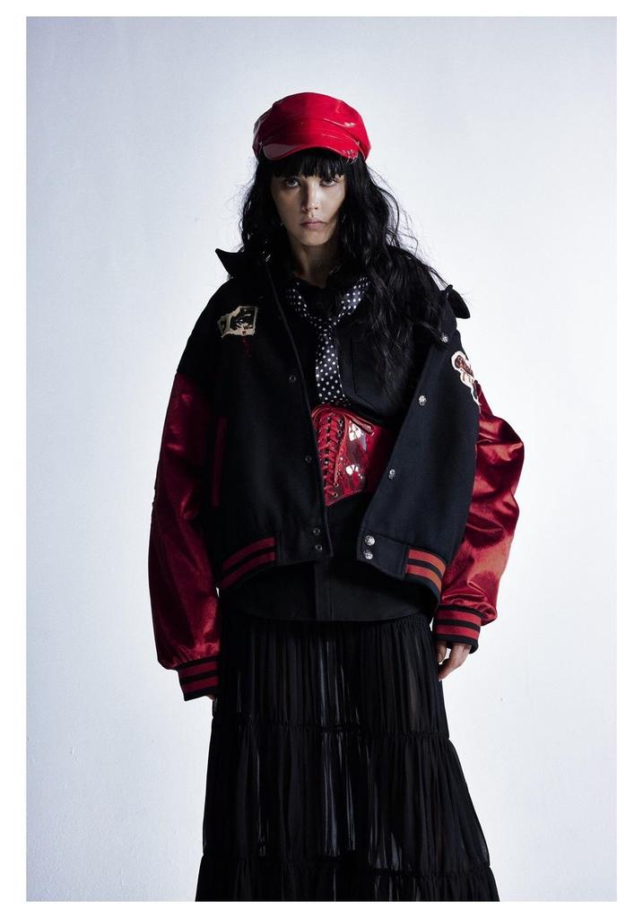 Restarall Unisex Retro Patchwork Wool Blend Baseball Jacket RW030
