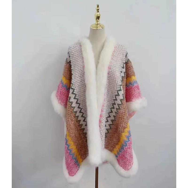 Ethnic Style Fur Shawl Women's Outer Wear Autumn and Winter New Fashionable Stylish High-End Rabbit Fur Collar Scarf Thickened Cape Women