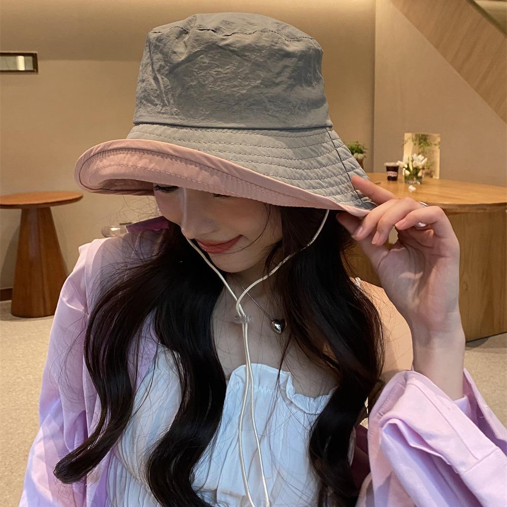 Light and quick-drying wide brim bucket hat Spring and summer camping windbreak rope Contrast color sun hat Sunscreen sunshade basin hat Children