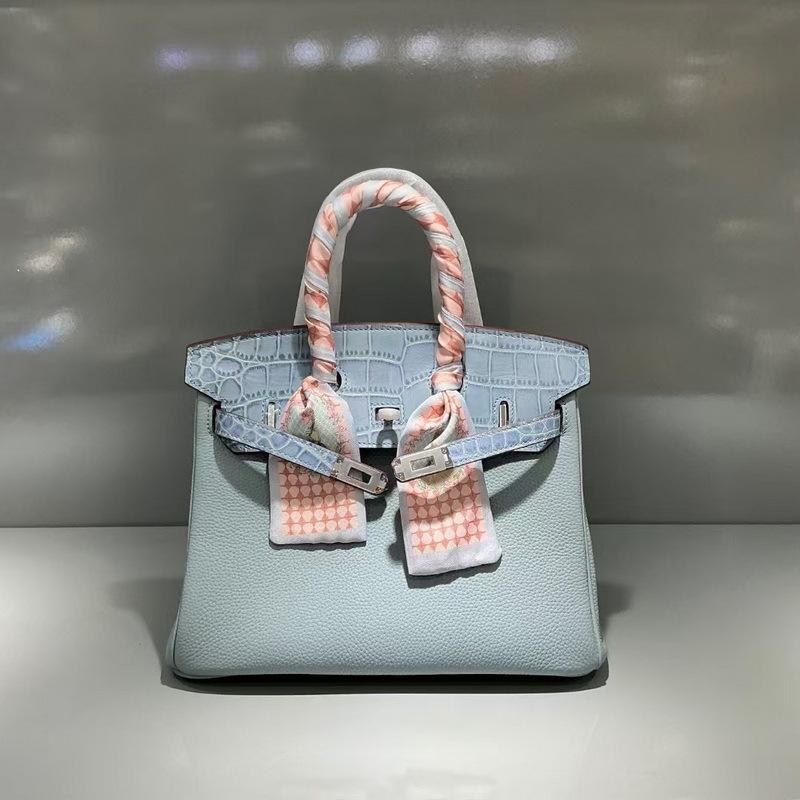 2026 Neue Fubao Leder TOGO Leder mit Mattem Krokodilmuster Echtes Leder Damen Tasche 25/30cm Silberne Schnalle Platin Damen Tasche