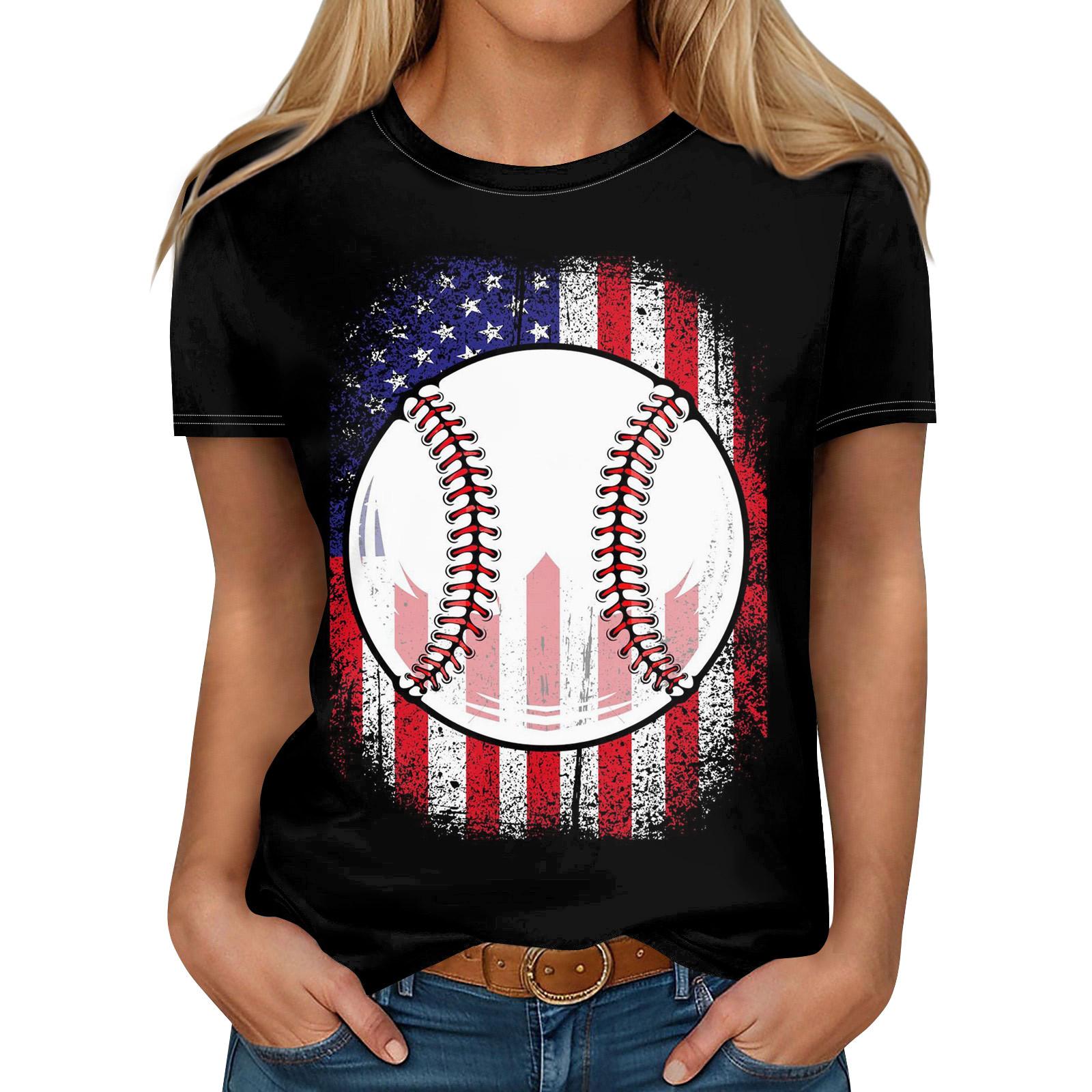 

Женская модная повседневная футболка с круглым вырезом и коротким рукавом с принтом ко Дню независимости L чёрный