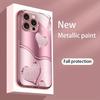 Cute Love Heart Pattern Pink Metallic Paint Glass Hard Phone Case For iPhone 17 Air 17 16 15 14 13 12 11 Pro Max Plus 16E Cover